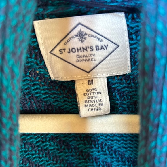 St. Johns Bay Cardigan Sweater Open Front Textured Turquoise Women's Size Medium - Picture 5 of 7